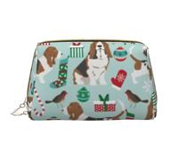 Trousse de Toilette, Trousse de Maquillage, Trousse de Toilette de Voyage Portable avec Fermeture éclair,Basset Hound Noël Mignon Menthe et Bleu Motif de Noël Meilleur Noël