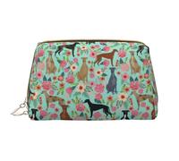 Trousse de Toilette, Trousse de Maquillage, Trousse de Toilette de Voyage Portable avec Fermeture éclair,Lévriers Fleurs Mignon Menthe Vintage Les Fleurs Chiens Mignons