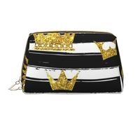 Trousse de Toilette, Trousse de Maquillage, Trousse de Toilette de Voyage Portable avec Fermeture éclair,Couronne dorée Scintillante à Rayures Noires et Blanches