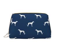 Trousse de Toilette, Trousse de Maquillage, Trousse de Toilette de Voyage Portable avec Fermeture éclair,Silhouette de Chien lévrier Bleu Marine