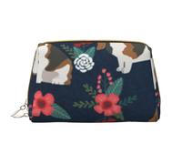 Trousse de Toilette, Trousse de Maquillage, Trousse de Toilette de Voyage Portable avec Fermeture éclair,Basset Hound Chien Floral avec Fleurs