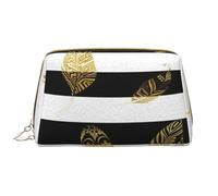 Trousse de Toilette, Trousse de Maquillage, Trousse de Toilette de Voyage Portable avec Fermeture éclair,Feuille d'or rayée Noire et Blanche