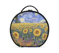 Trousse de toilette verticale sur pied élégante avec séparateurs réglables pour peinture à l'huile Motif tournesols et ciel étoilé 28 cm