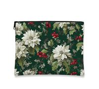 Trousse de Toilette Vintage à Motif Floral, Pochette de Voyage pour Femme avec Motif de Fleurs Vertes et Blanches, Petit Organisateur Portable en Toile à Fermeture éclair, Trousse de Toilette de vaca