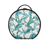 Trousse de toilette vintage avec compartiments et poignée à fermeture éclair pour femme Motif fleurs de lys Blanc/bleu/vert 27,9 cm