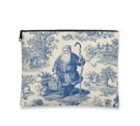 Trousse de toilette vintage avec motif Père Noël, pochette de voyage de Noël bleu rustique pour femme, organiseur portable en toile avec fermeture éclair, trousse de toilette de vacances, Bleu, 7x9