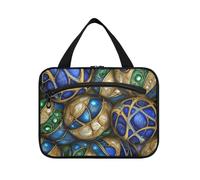 Trousse de toilette vintage bleue et dorée à suspendre pour femme avec crochet, sac à goûter tendance pour adultes