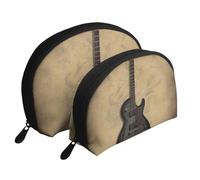 Trousse de toilette vintage imprimée guitare musicale 2 pièces Portable Shell Voyage Trousse de toilette Sac de rangement cosmétique pour femme, blanc, Taille unique, Trousse de maquillage