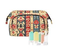 Trousse de toilette vintage japonaise rouge et noire avec motif fleurs - Étanche - Grande trousse de maquillage - Porte-monnaie pour femme