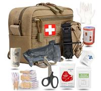 Trousse de Traumatologie IFAK avec Garrot, Bandage Israélien de 4 pouces, Bandes Élastiques, Kit de Premiers Secours Tactique de 54 Pièces pour Voiture, Camping, Randonnée et Voyage(Brown)