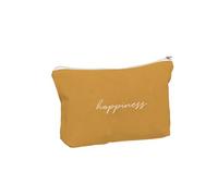 Trousse de voyage avec messages positifs, 22 x 15 x 1 cm, terre cuite, gris, moutarde, Happiness, Classique