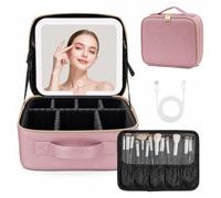 Trousse de Voyage avec Miroir LED, luminosité réglable 3 Couleurs, Organisateur à Compartiments pour pinceaux, Vanity Case pour Femme