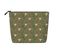 Trousse de voyage en faux chanvre avec fermeture éclair - Motif crâne de taureau et cactus mignon - Pour femme