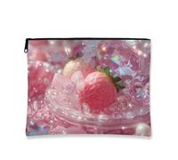 Trousse de voyage glamour scintillante avec fermeture éclair - Organiseur compact pour soins de la peau, cadeau de vacances de printemps, pêche, 7x9 Inch, Fraise en cristal