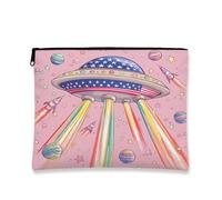 Trousse de voyage pour cosmétiques, rose Surf rétro, organisateur de festival, petite pochette portable en toile à fermeture éclair pour femme, trousse de toilette de gala saisonnier, rose, 7x9 Inch