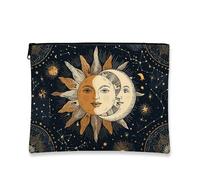 Trousse de voyage pour cosmétiques, soleil lune céleste vintage en toile avec fermeture éclair pour femme, petit organisateur de maquillage, cadeau de festival, trousse de toilette pour soins de la