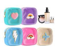 Trousse De Voyage Pour Maquillage | 5 Pièces Pochette Zippée Portable Pour Articles De Toilette | Trousses Cosmétiques De Noël,Pour Vacances Avion Salle De Bain Coiffeuse Pinceau Rouge À Lèvres De Tei