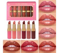 Trousse De Voyage Pour Rouge À Lèvres - 6 Couleurs Hydratant Teinté Baume À Lèvres | Rouge à Lèvres Résistant à l'Eau avec Effet Teinté et Paillettes pour Femmes et Filles - Usage Quotidien, Mariage e