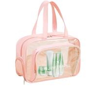 Trousse de voyage transparente, grand organisateur de produits de toilette, pochette de 12,8 pouces avec fermeture éclair étanche, matériau de séparation sec et humide, kit de cosmétiques avec trousse