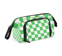 Trousse d'école à carreaux vert clair et blanc de grande capacité avec compartiment pour adolescents estuches élémentaires para el colegio