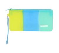 Trousse D'écolier - Safta - Bleu Vert Jaune - 21 X 10.5 X 2 Cm - Silicone - Fermeture Éclair