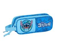 Trousse d'écolier Stitch Double fermeture éclair Bleu 21 x 8 x 6 cm