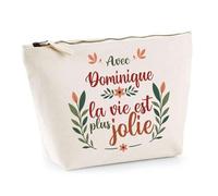 Trousse Dominique la Vie est Plus Jolie | Pochette Maquillage Make-up Toilette Cadeau Fête des Mères Anniversaire Soeur Noël Tata Marraine