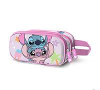 Disney Trousse double 3D Lilo et Stitch (Couple) – Rose – 22 x 10 cm