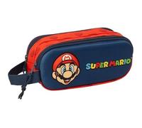 Safta Trousse double Super Mario 3D – 21 x 6 x 8 cm – Bleu marine/rouge – Confortable et polyvalente