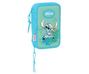 Trousse double de 28 piÃšces fille Safta Disney Stitch Aloha Vert 12,5x4x19,5 cm
