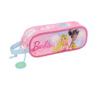 Safta Trousse double Barbie Painterly 21×6×8 cm Rose/Bleu ciel polyester résistant fermeture éclair