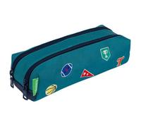 Trousse double scolaire - TANN'S - Dan - Vert - 2 compartiments zippés - Matière recy
