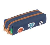 Trousse double - TANN'S - Paco - 2 compartiments zippés - Bleu - Matière recy 23x6x9 cm