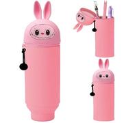 Trousse Ecole 2 en 1 en Silicone Souple Kawaii, Fermeture Eclair en Silicone Pochette de Stylo, Trousse Silicone Verticale, Rétractable Trousse a Crayon Kawaii, Trousse Scolaire Silicone Extensible