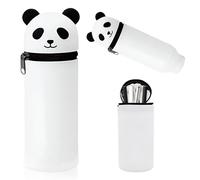 Trousse Ecole 2 en 1 en Silicone Souple Kawaii, Panda Pochette de Stylo, Trousse Silicone Verticale, Porte-Plume, Thème Panda, Fermeture à Glissière pour Fournitures Scolaires de Grande capacité
