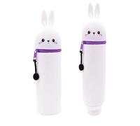 Trousse Ecole 2 en 1 en Silicone Souple Kawaii,Porte-Plume,Lapin Blanc Pochette de Stylo,Étui en Silicone Souple pour L'école,Trousse Lapin Blanc,Trousse à Crayons en Silicone Souple Rétractable