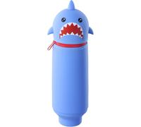 Trousse École 2 En 1 En Silicone Souple Requin Pochette De Stylo Bleu Rétractable, Porte-Stylo Vertical Et Étui À Crayons Pour Fournitures Scolaires, Bureau Et Cadeaux Enfants
