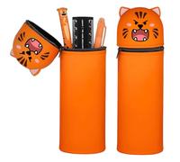 Trousse Ecole 2 en1 en Silicone Souple - Trousse Silicone Verticale,Trousse à Crayons en Sili-Cone,Kawaii Étui École 2 en 1 en Souple,Porte-Plume, pour Cadeau Garçons(Le Tigre)