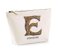 Trousse Edmond Lettre Viking | Pochette Toilette Maquillage | Idée Cadeau Prénom Motard Jeux de Rôle Vidéo Anniversaire Oncle Parrain Beau Papa Collègue Départ Retraite Noël