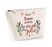 Trousse Emma la Vie est Plus Jolie | Pochette Maquillage Make-up Toilette Cadeau Fête des Mères Anniversaire Soeur Noël Tata Marraine