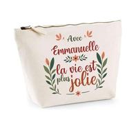 Trousse Emmanuelle la Vie est Plus Jolie | Pochette Maquillage Make-up Toilette Cadeau Fête des Mères Anniversaire Soeur Noël Tata Marraine