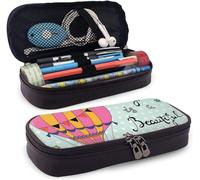 Trousse En Cuir Avec Phrase Inspirante « Life Is A Beautiful Ride » Avec Montgolfière Et Pois, Trousse De Bureau Pour Étudiant, 19,8 X 11,4 X 3,8 Cm