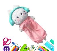 Trousse en forme de chat - Jolie boîte en peluche pour ranger les stylos - Avec écouteurs - Design chat - Avec fermeture éclair - Pour les écoliers, les fournitures scolaires, les voyages, le