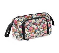 Trousse en toile de grande capacité pour le bureau, l'université, l'école, les enfants, les adolescents, les étudiants, les tuiles plates de chrysanthème, Carreaux de fleurs à motif chrysanthème plat,