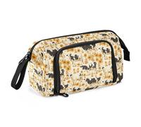 Trousse en toile de grande capacité pour le bureau, l'université, l'école, les enfants, les adolescents, les étudiants, motif vache et chrysanthème, Motif chrysanthème de vache, Taille unique, Dessin