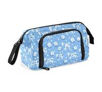 Trousse en toile de grande capacité pour le bureau, l'université, l'école, les enfants, les adolescents, les étudiants, les vaches, les fleurs de chrysanthème - Bleu, Fleur de vache chrysanthème bleu,