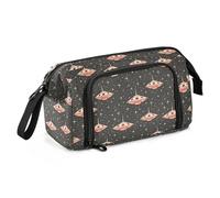 Trousse en toile de grande capacité - Pour le bureau, l'université, l'école, les enfants, les adolescents, les étudiants - Motif soucoupe volante, Motif de carreaux de soucoupe volante, Taille unique,