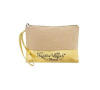 Trousse et pochette de maquillage en jute dore avec le motif les petites affaires personnalisee
