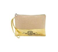 Trousse et pochette de maquillage en jute dore avec motif meilleure soeur personnalisee