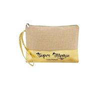 Trousse et pochette de maquillage Taperso en jute dore avec motif super mamie personnalisee Beige
